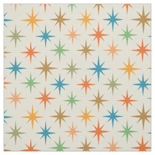 Mid century modern colourful atomic starbursts fabric