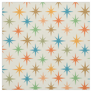 Mid century modern colourful atomic starbursts fabric