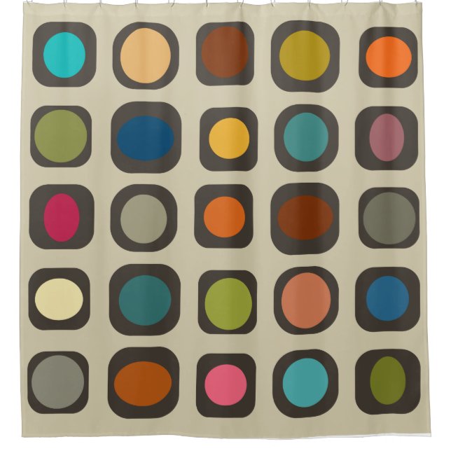 Mid Century Modern Colourful Buttons Shower Curtain (Front)
