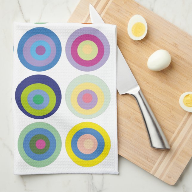 Mid Century Modern Colourful Circles Pattern Tea Towel (Quarter Fold)