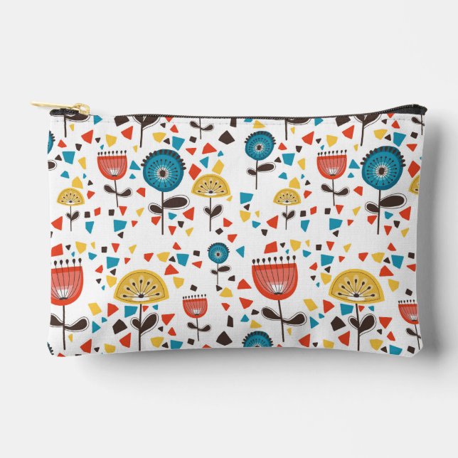 Mid Century Modern Colourful Floral Pattern Accessory Pouch (Front)