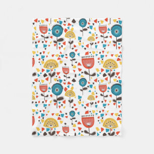 Mid Century Modern Colourful Floral Pattern Fleece Blanket