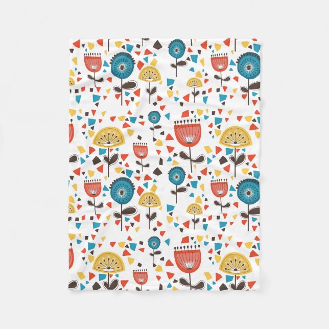 Mid Century Modern Colourful Floral Pattern Fleece Blanket (Front)