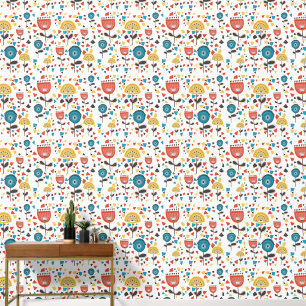 Mid Century Modern Colourful Floral Pattern Wallpaper