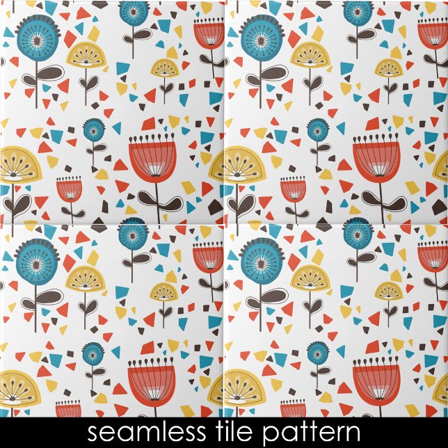 Mid Century Modern Colourful Floral Seamless Tile (Mid Century Modern Colorful Floral Seamless Pattern Ceramic Tile)