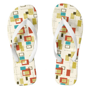 Mid-Century modern colourful geometric pattern Jandals