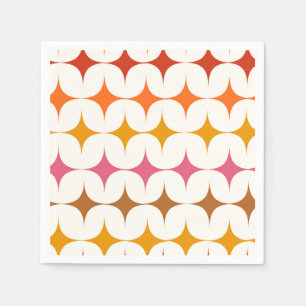 Mid Century Modern Colourful Starbursts On White Napkin