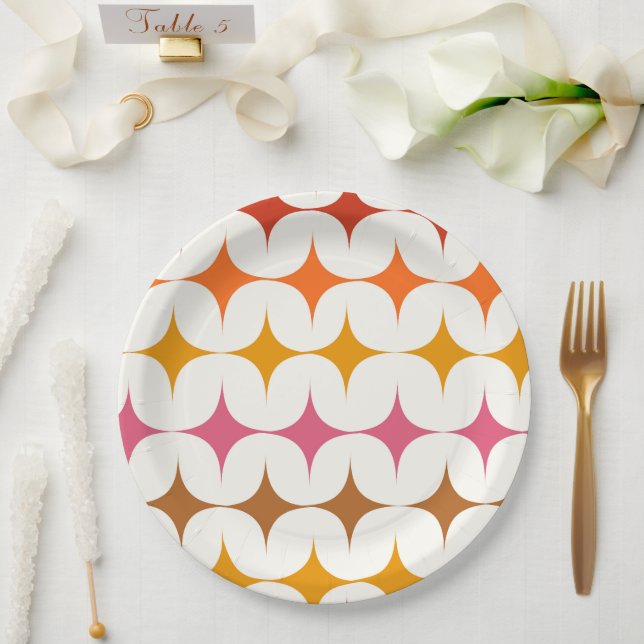 Mid Century Modern Colourful Starbursts On White  Paper Plate (Wedding)