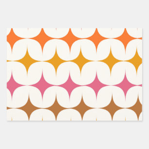 Mid Century Modern Colourful Starbursts On White  Wrapping Paper Sheet