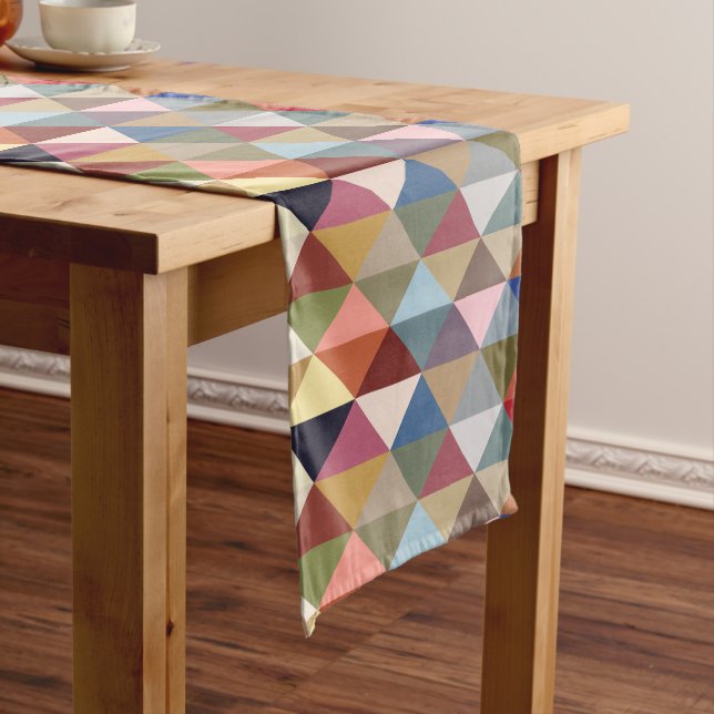 Mid Century Modern Colourful Triangles Short Table Runner (In Situ)