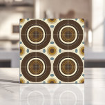 Mid-Century Modern Concentric Circles Tile<br><div class="desc">This mid-century modern tile features bold concentric circles in earthy tones of brown,  mustard yellow,  and cream,  accented by minimalist geometric ovals. The retro-inspired pattern brings warmth and character to any backsplash,  accent wall,  or interior design project. Perfect for creating a vintage-inspired space with a stylish and contemporary twist.</div>