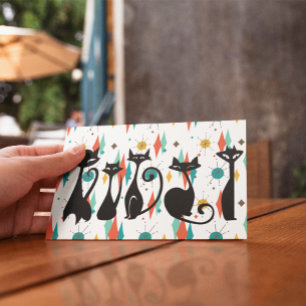 Mid-Century Modern Cool Black Cats Postcard