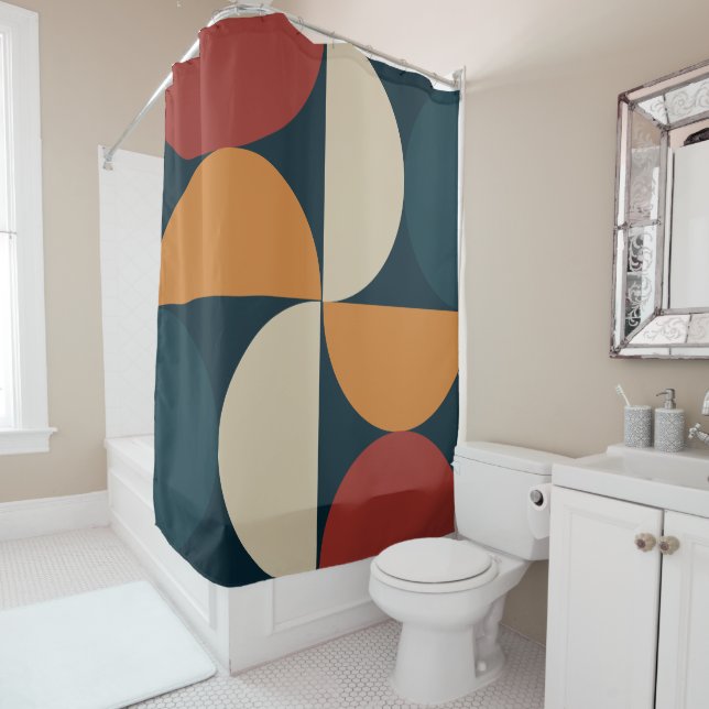 Mid-Century Modern Copper Firefly   Shower Curtain (In Situ)