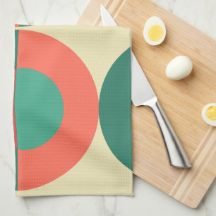 Mid-Century Modern Coral Mint Tea Towel