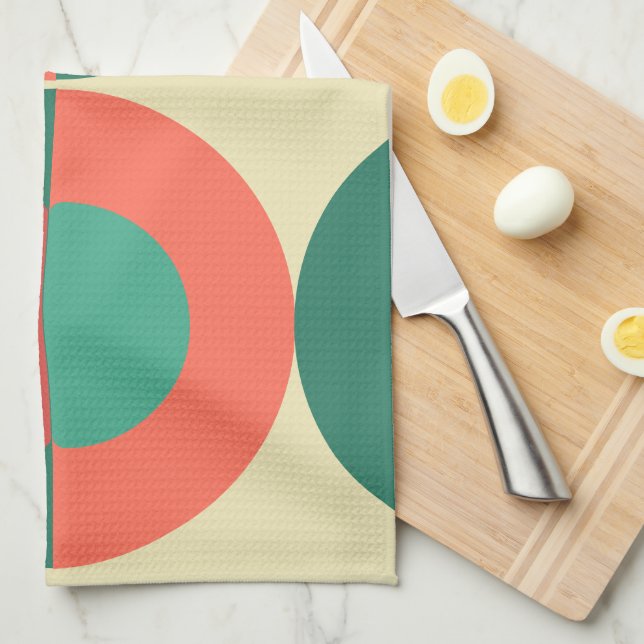 Mid-Century Modern Coral Mint     Tea Towel (Quarter Fold)