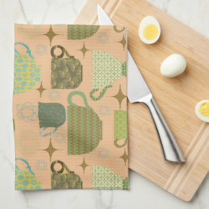 Mid Century Modern Coral Teacup  Tea Towel