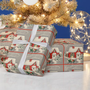 Mid Century Modern Country Home Sleigh Wrapping Paper