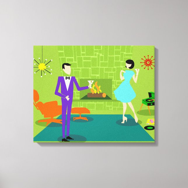 Mid Century Modern Couple Custom Stretched Canvas Print (Front)