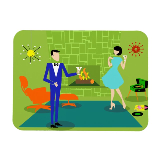 Mid Century Modern Couple Flexible Magnet (Horizontal)