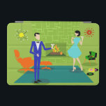 Mid Century Modern Couple iPad Mini Cover<br><div class="desc">This Mid Century Modern Couple iPad Mini Cover looks like a scene out of a romantic comedy. The 1960's style, minimalist art design features an attractive cartoon couple enjoying a romantic evening at home. The sophisticated room prominently features a green stone wall with a roaring fire in the fireplace. The...</div>