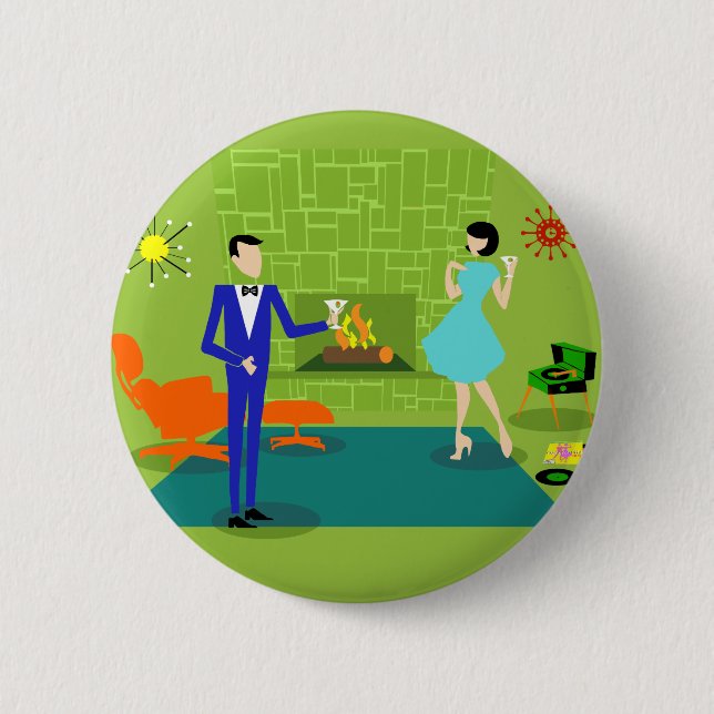 Mid Century Modern Couple Round Button (Front)