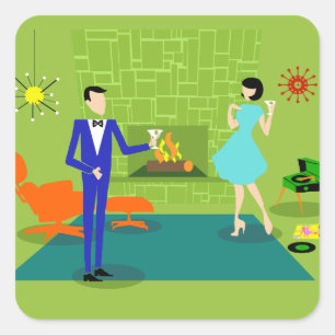 Mid Century Modern Couple Stickers