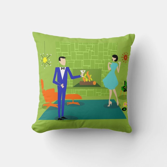 Mid Century Modern Couple Throw Pillow (Front)