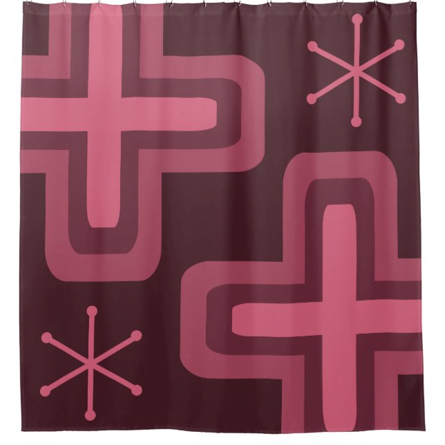 Mid Century Modern Crosses Dark Red Shower Curtain (Front)