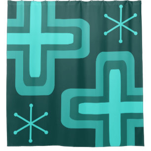Mid Century Modern Crosses Teal Shower Curtain