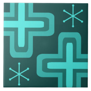 Mid Century Modern Crosses Teal Tile
