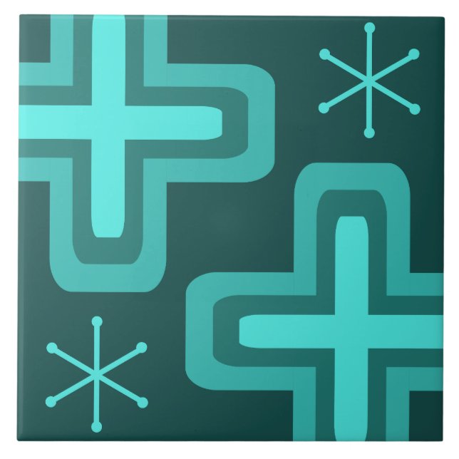 Mid Century Modern Crosses Teal Tile (Front)