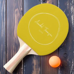 Mid-Century Modern Dark Lemon with Name Ping Pong Paddle