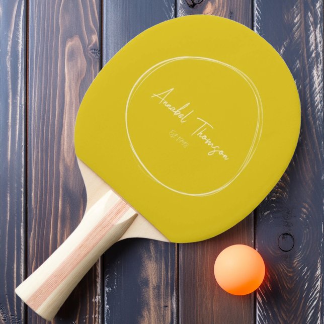 Mid-Century Modern Dark Lemon with Name  Ping Pong Paddle (Creator Uploaded)