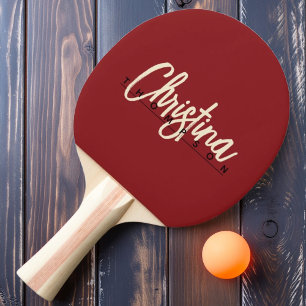 Mid-Century Modern Deep Cranberry Painted Name Ping Pong Paddle