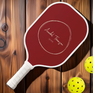 Mid-Century Modern Deep Cranberry Script Name Pickleball Paddle