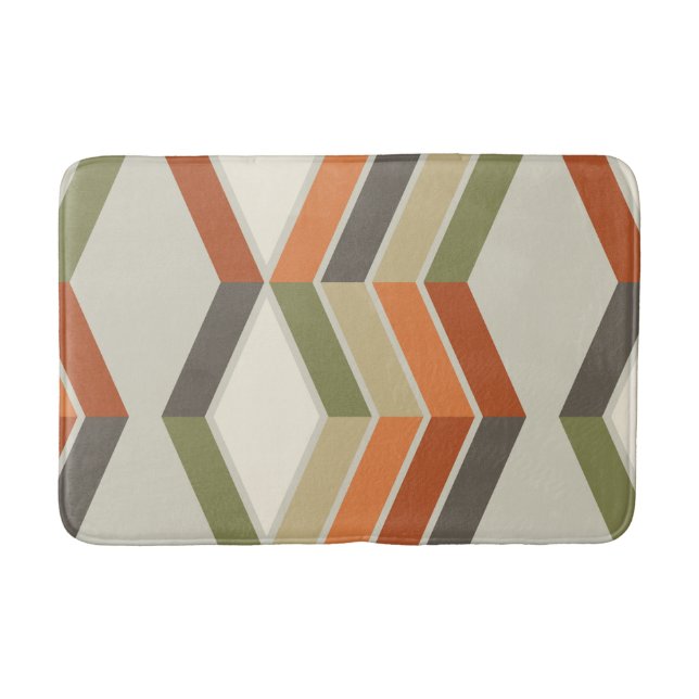 Mid Century Modern Diagonal Stripes Green Orange Bath Mat (Front)