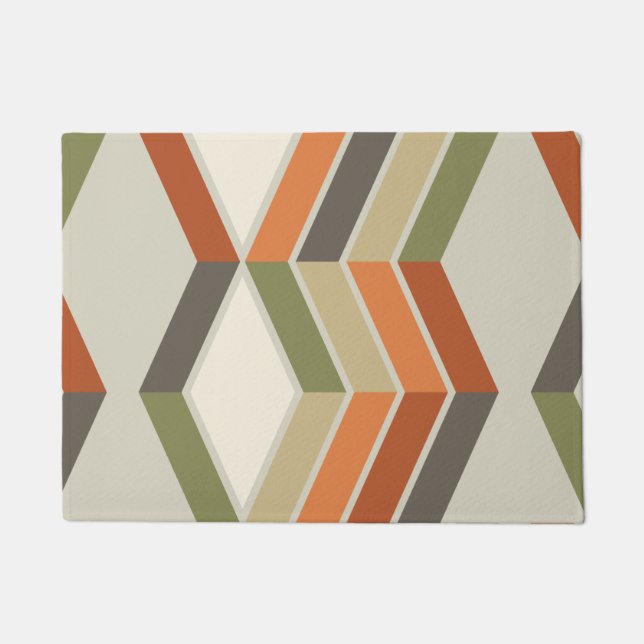 Mid Century Modern Diagonal Stripes Green Orange Doormat (Front)