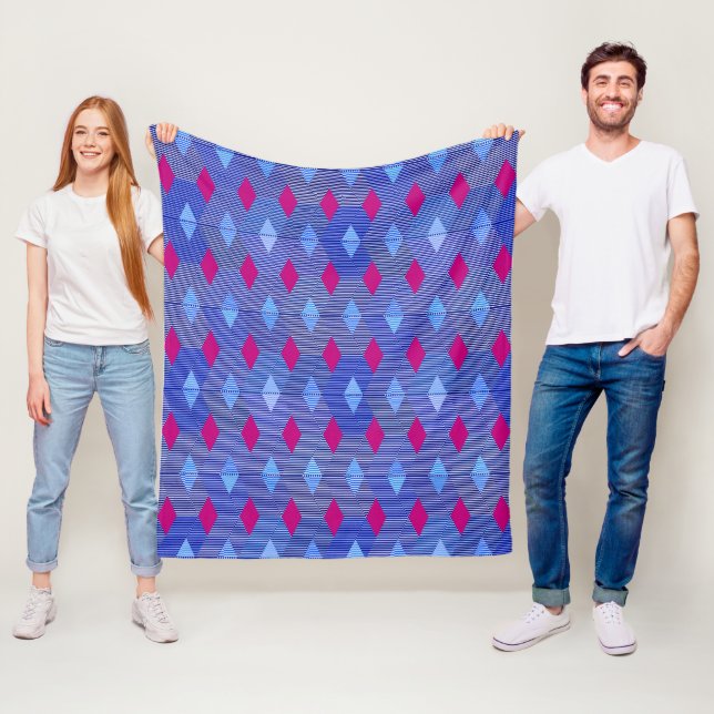 Mid-Century Modern Diamond Print, Cobalt Blue Fleece Blanket (In Situ)