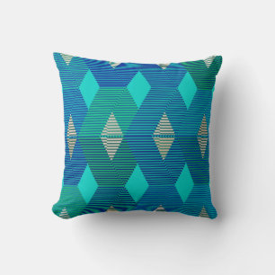 Mid-Century Modern Diamond Print, Turquoise Cushion