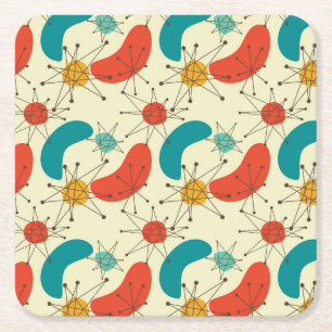 Mid Century Modern Diamond Starburst atomic Square Paper Coaster