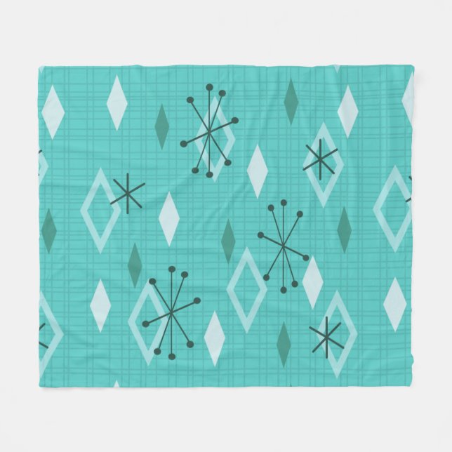 Mid Century Modern Diamonds Aquamarine Fleece Blanket (Front (Horizontal))