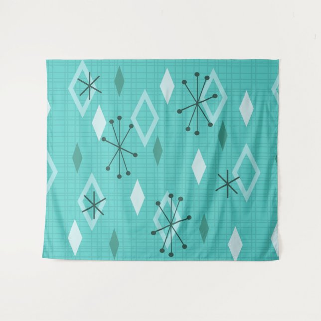 Mid Century Modern Diamonds Aquamarine Tapestry (Front (Horizontal))