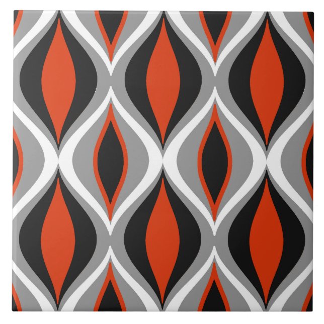 Mid-Century Modern Diamonds, Black and Rust Red Tile (Front)