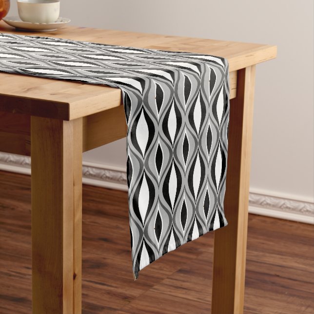 Mid-Century Modern Diamonds, Black, White and Grey Short Table Runner (In Situ)