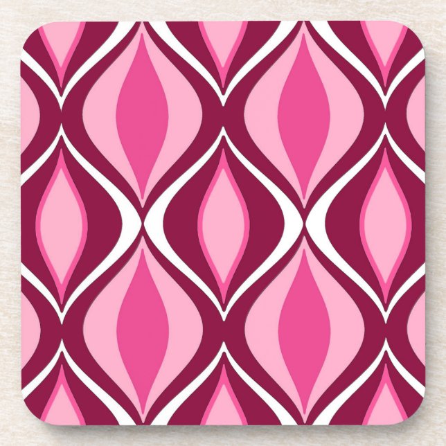 Mid-Century Modern Diamonds, Burgundy & Pink Coaster (Front)