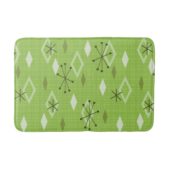 Mid Century Modern Diamonds Chartreuse Bath Mat (Front)