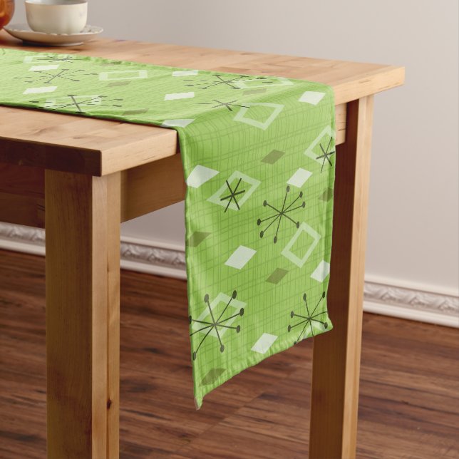 Mid Century Modern Diamonds Chartreuse Short Table Runner (In Situ)