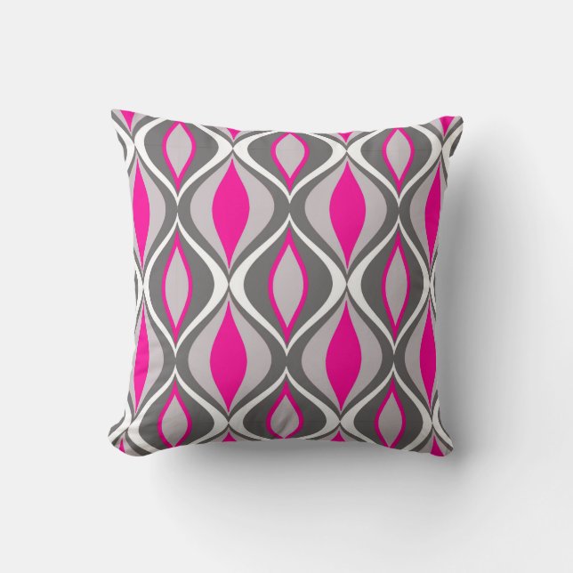 Mid-Century Modern Diamonds, Fuchsia and Grey Cushion (Front)
