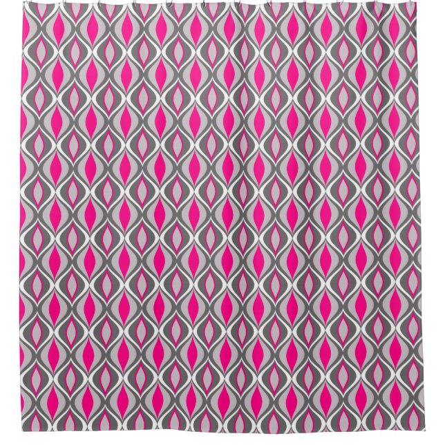 Mid-Century Modern Diamonds, Fuchsia and Grey Shower Curtain (Front)