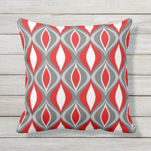 Mid-Century Modern Diamonds, Gray / Grey & Red Cushion